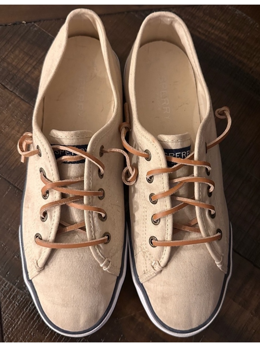 Sperry Coastal Beige Canvas Sneakers Size 9 | Nautical Casual Summer Shoes - Picture 4 of 9